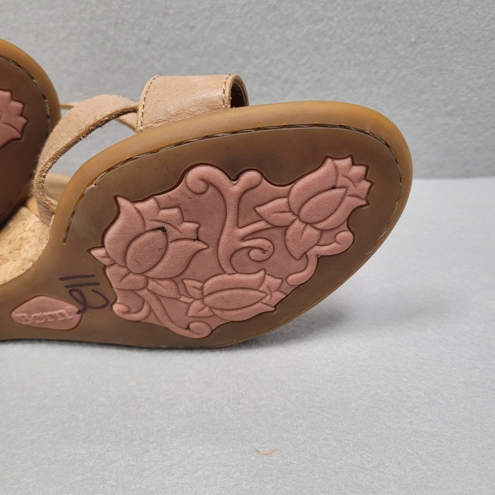 Born Tan Leather Cork Wedge Sandals Ankle Strap D93228 Womens 10M - Picture 9 of 11